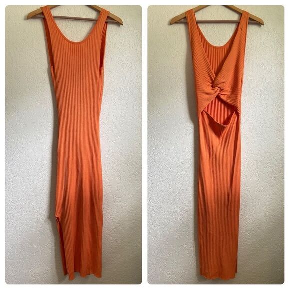Jolie & Joy by FCT With Love Dresses & Skirts - Jolie & Joy Sleeveless Ribbed Twist Back Orange Sweater Pencil Bodycon Dress